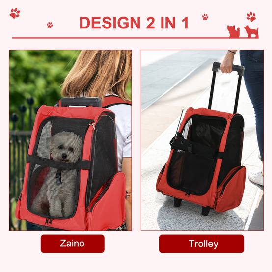 Sac à dos de transport trolley pour chien chat en métal Oxford aéré rouge 55cm - ComfortXL Outdoor Living - Image 6