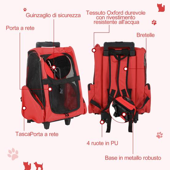 Sac à dos de transport trolley pour chien chat en métal Oxford aéré rouge 55cm - ComfortXL Outdoor Living - Image 8