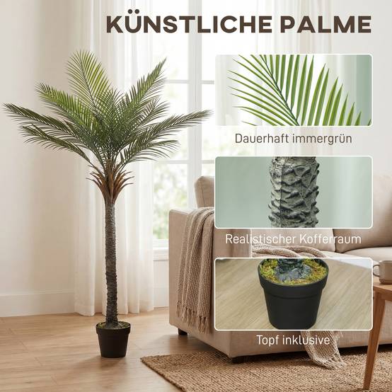 Grand palmier artificiel 180 cm, plante en pot réaliste, salon balcon - Image 6