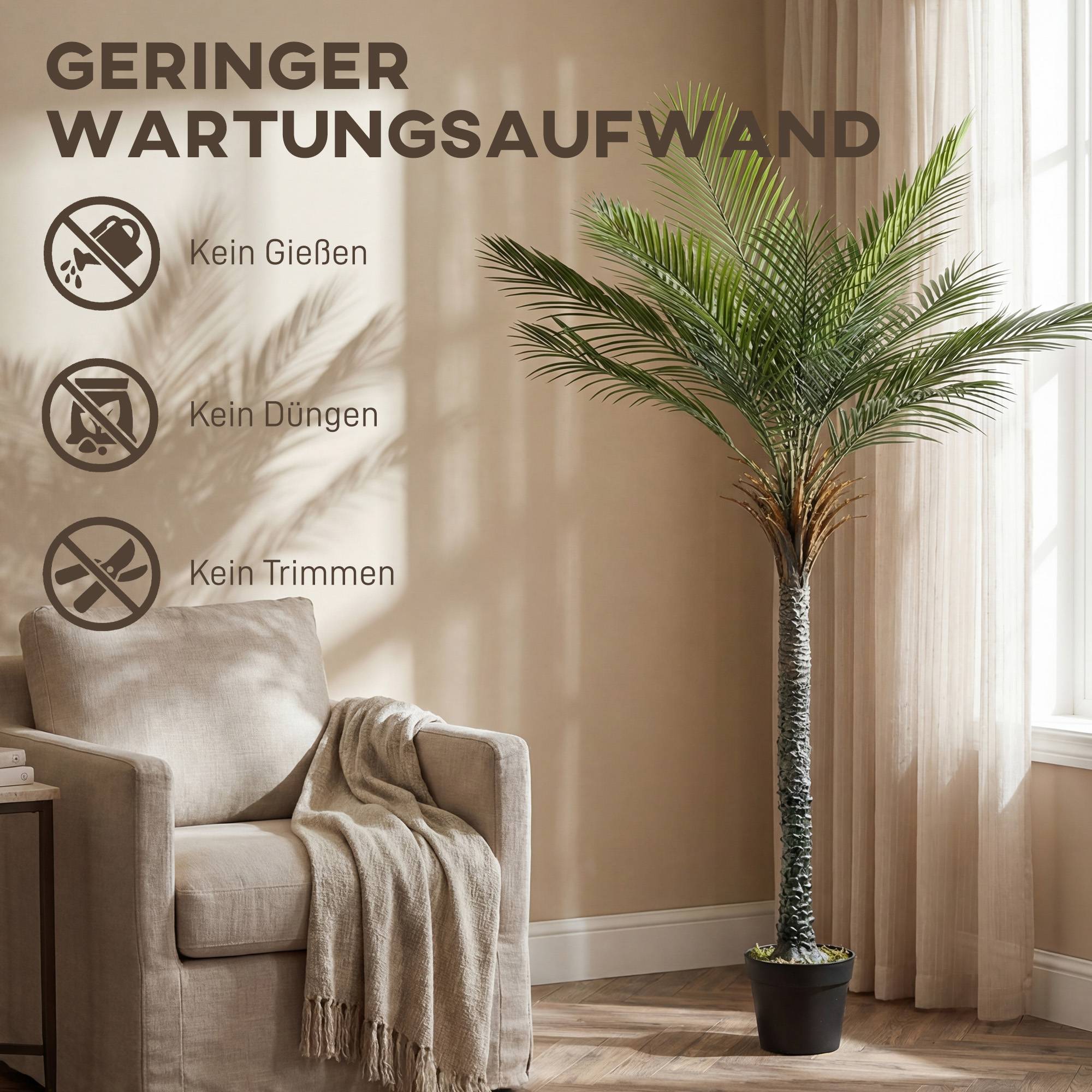 Grand palmier artificiel 180 cm, plante en pot réaliste, salon balcon - Image 8