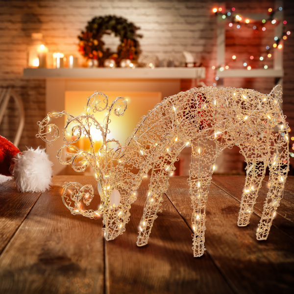 Lotti - Renne lumineux de noël qui broute 3D métallique cuivré H:25cm 100 micro LED blanc chaud H25cm Lotti - Imagen 2