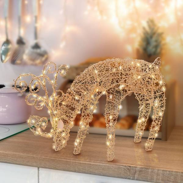 Lotti - Renne lumineux de noël qui broute 3D métallique cuivré H:25cm 100 micro LED blanc chaud H25cm Lotti - Imagen 7