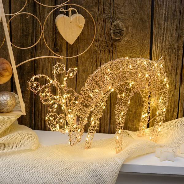 Lotti - Renne lumineux de noël qui broute 3D métallique cuivré H:25cm 100 micro LED blanc chaud H25cm Lotti - Imagen 8