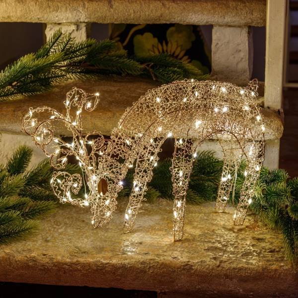 Lotti - Renne lumineux de noël qui broute 3D métallique cuivré H:25cm 100 micro LED blanc chaud H25cm Lotti - Imagen 10