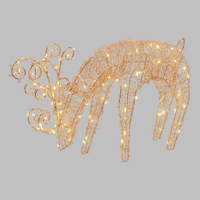 Lotti - Renne lumineux de noël qui broute 3D métallique cuivré H:25cm 100 micro LED blanc chaud H25cm Lotti - Imagen 1