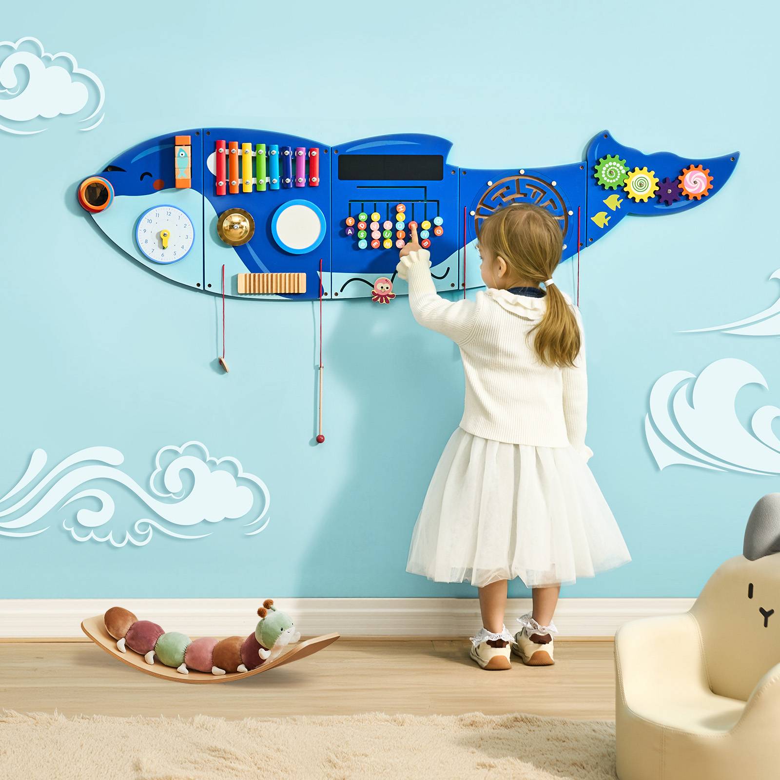 Vevor - VEVOR Panneau mural d'activités Orque, jouet sensoriel enfant 12 jeux, montage mural, 3-12 ans, MDF peint à l'eau. - Image 8