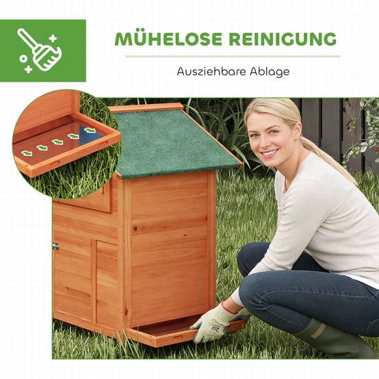Poulailler en bois avec pondoir, 2 perchoirs, rampe, fenêtre, toit étanche, 113,5 x 67,5 x 95,5 cm, orange - Image 10