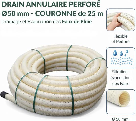 Jardibric - Jardibric - Drains Annulaires Perforés (Ø 50 mm x 25 mètres) - Évacuation Efficace des Eaux de Pluie - Image 2