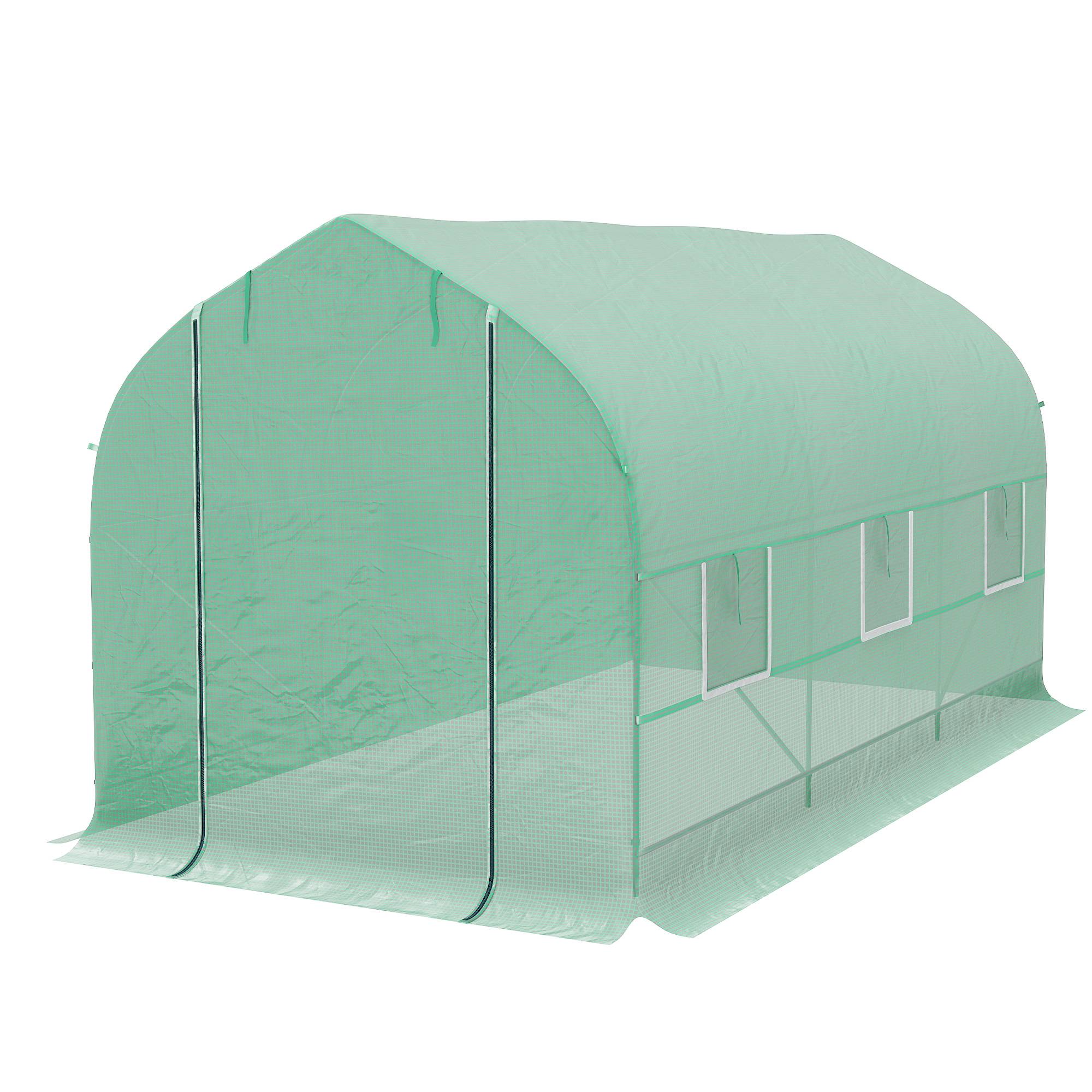 Serre tunnel de jardin 8m², serre de jardin tunnel avec 1 porte et 6 fenêtres, bâche PE 140g/m² 400x200x200cm vert - Image 2