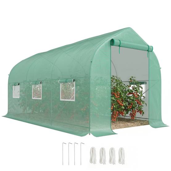 Serre tunnel de jardin 8m², serre de jardin tunnel avec 1 porte et 6 fenêtres, bâche PE 140g/m² 400x200x200cm vert - Image 1