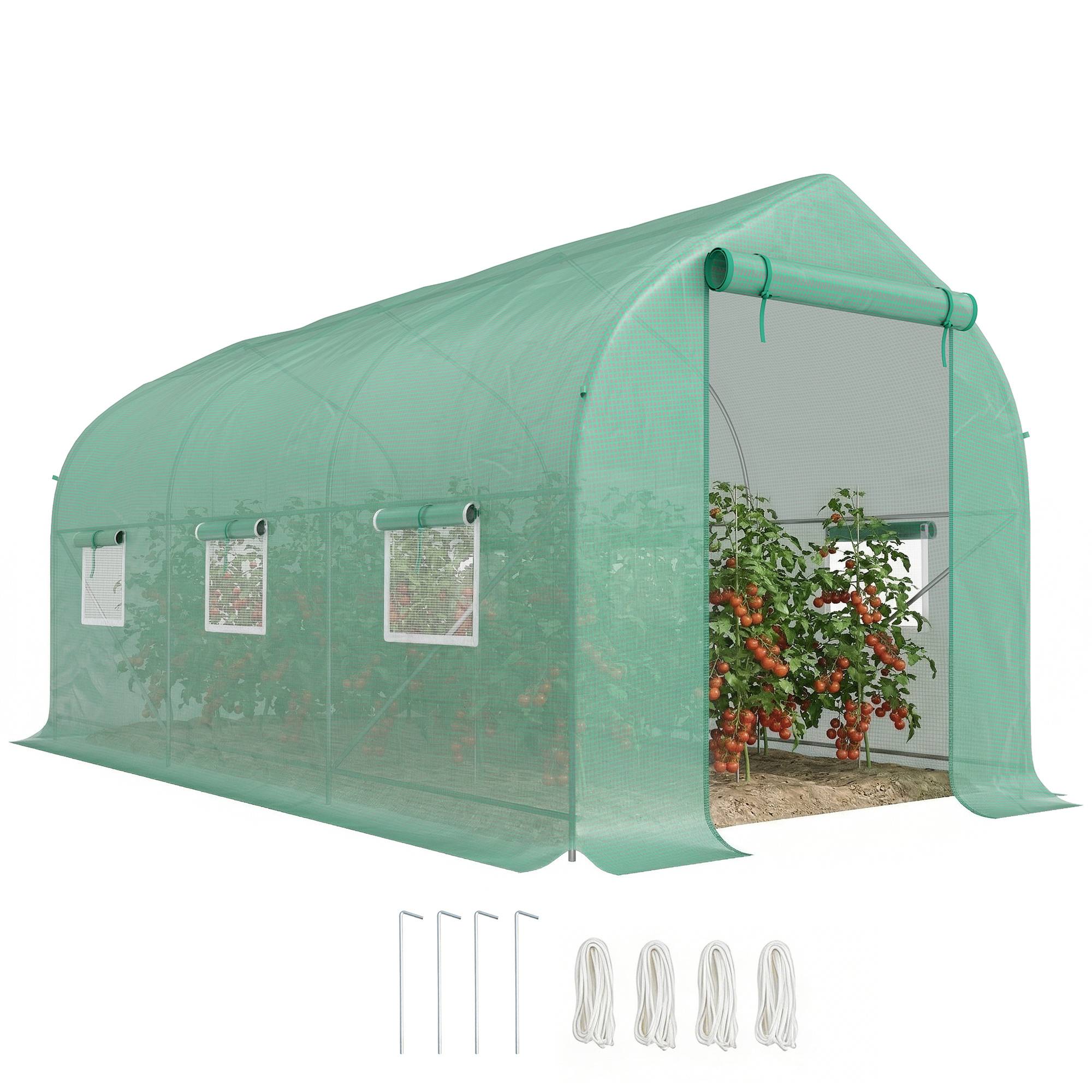 Serre tunnel de jardin 8m², serre de jardin tunnel avec 1 porte et 6 fenêtres, bâche PE 140g/m² 400x200x200cm vert - Image 1