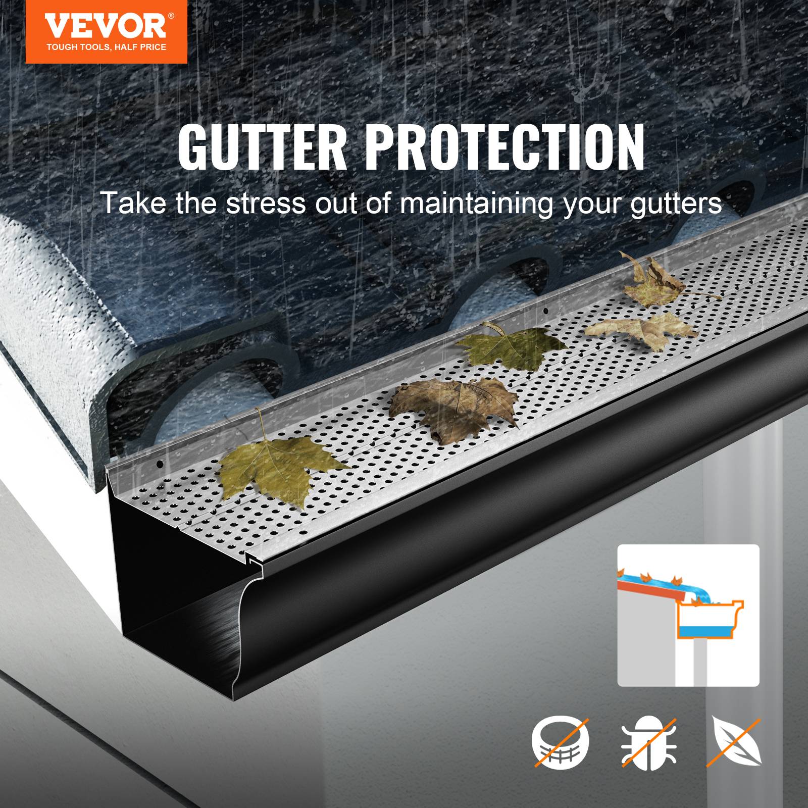 Vevor - VEVOR Grille protection gouttière 127 mm, alu, 26 pièces, longueur totale 31,7 m. Anti-feuilles, trou 4 mm. - Image 2