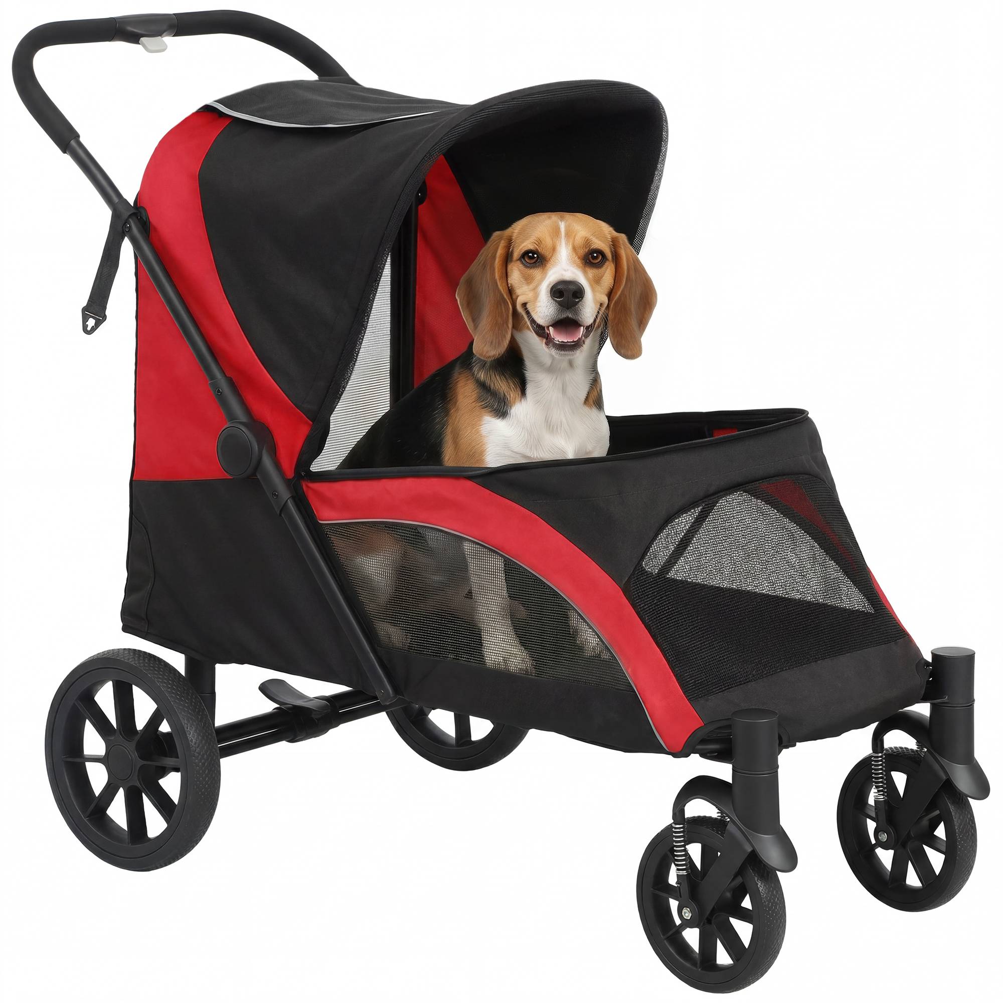 Poussette chien pliable chiens moyens 4 roues laisses sécurité freins noir - Image 1