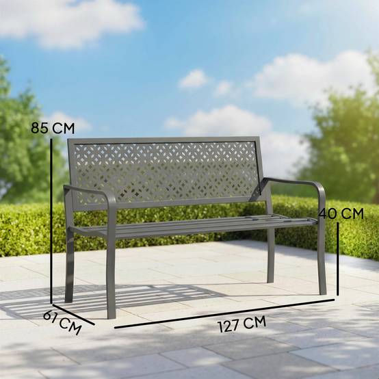 Banc de jardin 2 places en métal, résistant aux intempéries, avec dossier antirouille, design géométrique, supporte jusqu'à 240 kg - Image 5