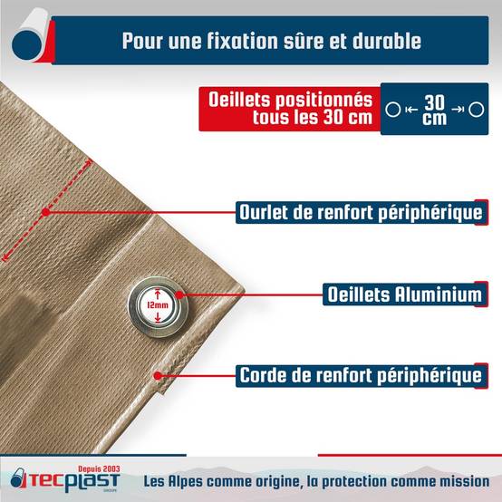 Bâche Agricole 4x6 m LP506AG Beige foncé - Garantie 5 ans - Bâche PVC étanche de protection pour Matériel agricole TECPLAST - Imagen 5