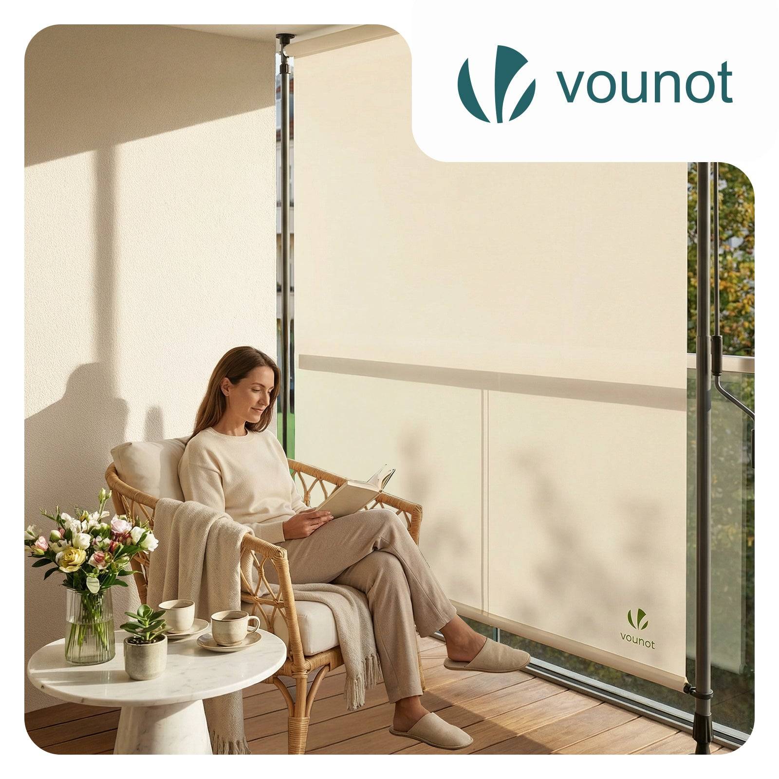 Store vertical sans percage extensible exterieur 150x310cm polyester beige - Image 2