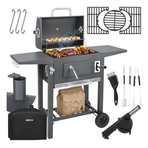 Barbecue de jardin avec couvercle 105x110x50cm accessoires et souffleur inclus - Image 1