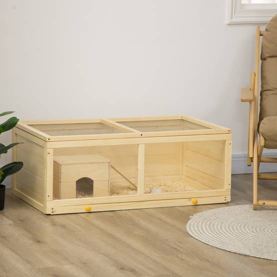 Cage Hamster Bois Naturel Rongeurs Toit Ouvrant Plateau Amovible 100x58x38cm - ComfortXL Outdoor Living - Image 3