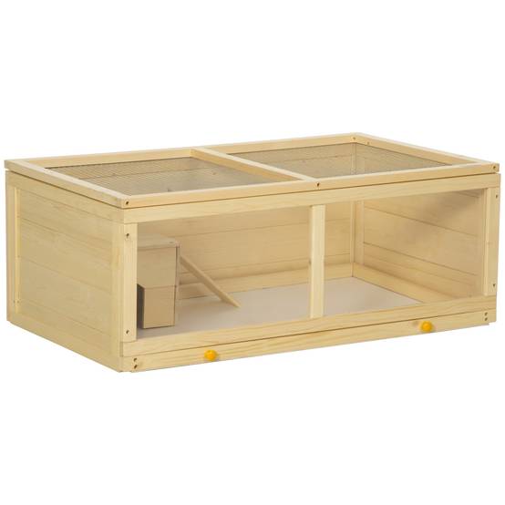 Cage Hamster Bois Naturel Rongeurs Toit Ouvrant Plateau Amovible 100x58x38cm - ComfortXL Outdoor Living - Image 2