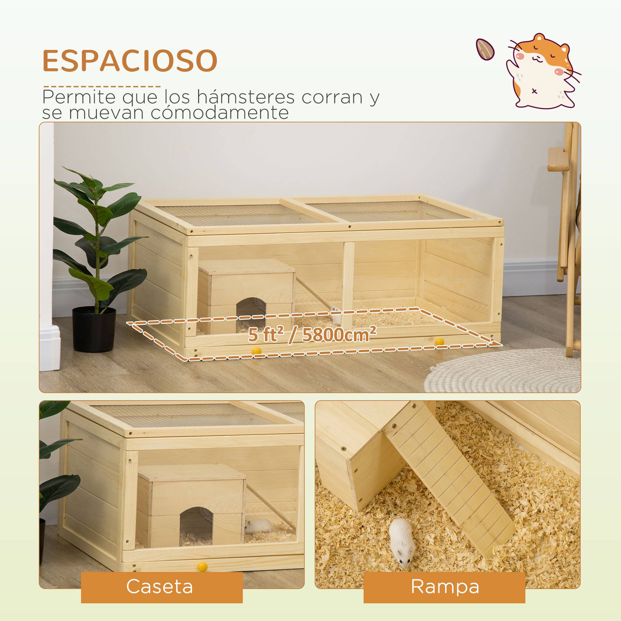 Cage Hamster Bois Naturel Rongeurs Toit Ouvrant Plateau Amovible 100x58x38cm - ComfortXL Outdoor Living - Image 10