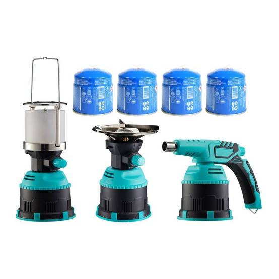 Pack 3 Outils Lampe à gaz + Réchaud gaz + Lampe à souder + 4 Cartouches de gaz 190gr INTEC - Imagen 1
