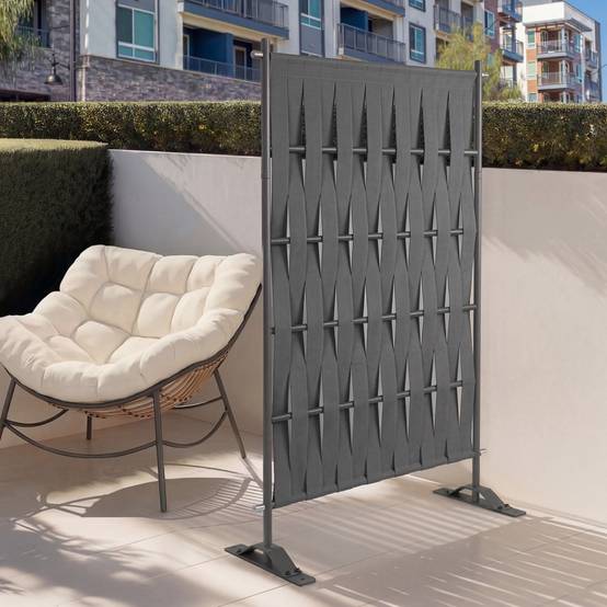 Paravent extérieur claustra décoratif 80 x 150 cm sangles et métal gris anthracite - Image 1