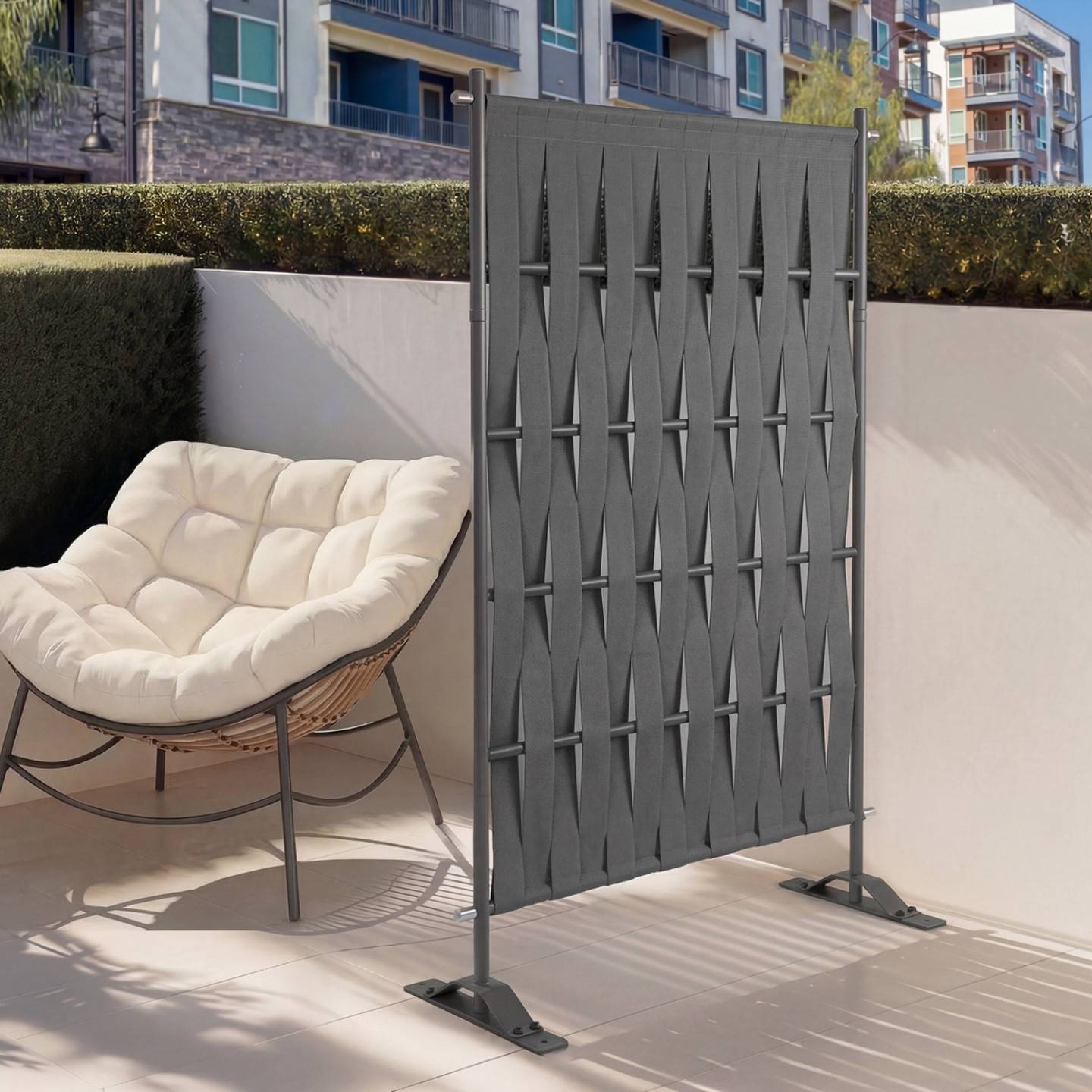 Paravent extérieur claustra décoratif 80 x 150 cm sangles et métal gris anthracite