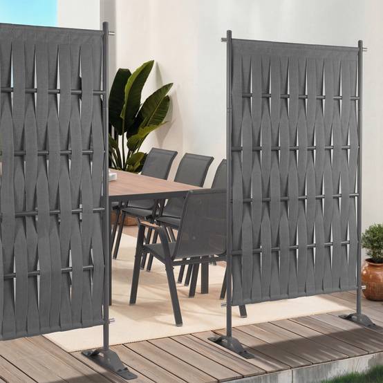 Paravent extérieur claustra décoratif 80 x 150 cm sangles et métal gris anthracite - Image 4
