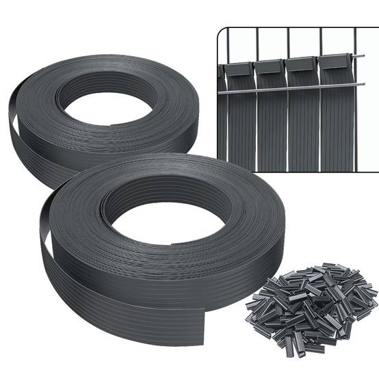 Kit de lamelles occultantes PVC brise vue 150m x 4.7cm avec 300 clips Gris - Image 1