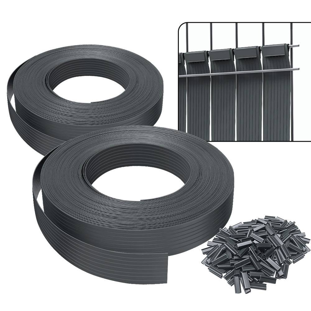 Kit de lamelles occultantes PVC brise vue 150m x 4.7cm avec 300 clips Gris - Image 1
