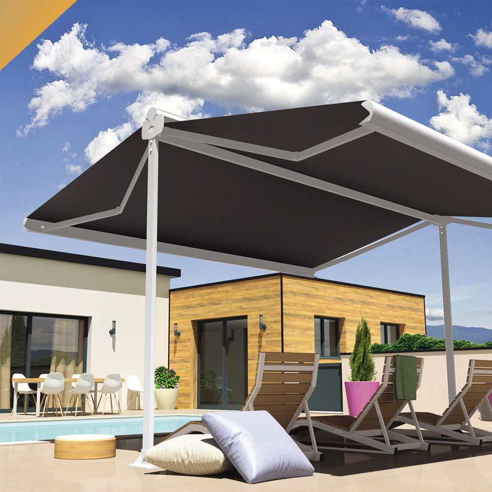 Intersun - Store banne double pente ENARGITE 6,00x2x3,00 M (Motorisé à Télécommande - Blanc - Gris Graphite) - INTERSUN - Imagen 5