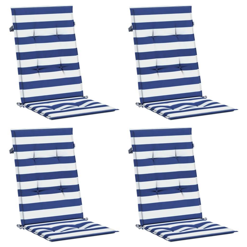 Coussins de chaise à dossier haut polyester rayures bleu et blanc 120 x 50 x 3 cm - PANGIVO - Image 3