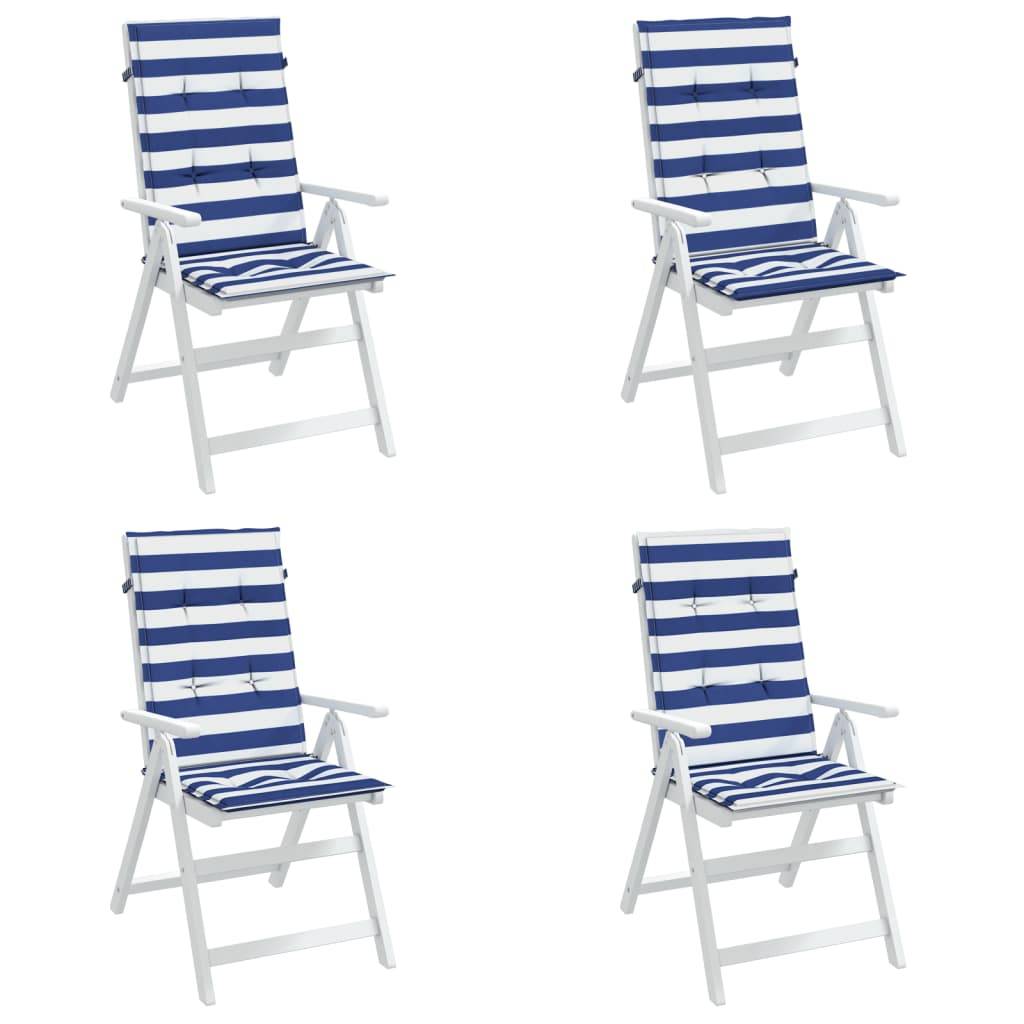 Coussins de chaise à dossier haut polyester rayures bleu et blanc 120 x 50 x 3 cm - PANGIVO - Image 4