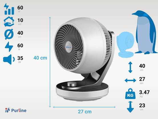 Ventilateur de Bureau 60W avec 3 vitesses et oscillant - Purline - Image 4