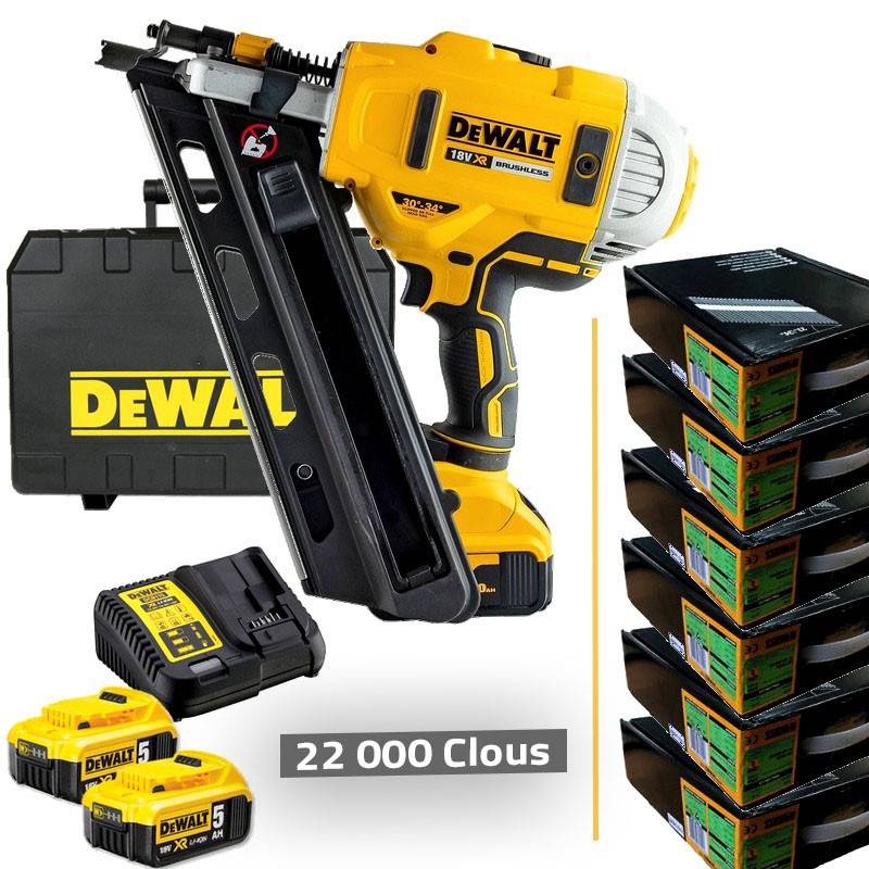 Dewalt - Cloueur de charpente XR 18V - DEWALT - avec 2200 Pointes 2.8x75mm - 2 battereis 18V 5.0Ah - chargeur - Coffret - DCN69210BOITES - Imagen 1