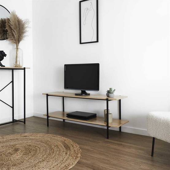 Banc TV en bois recyclé et pieds métal Crescendo - 9949 Banc TV en bois recyclé et pieds métal Crescendo - 9949