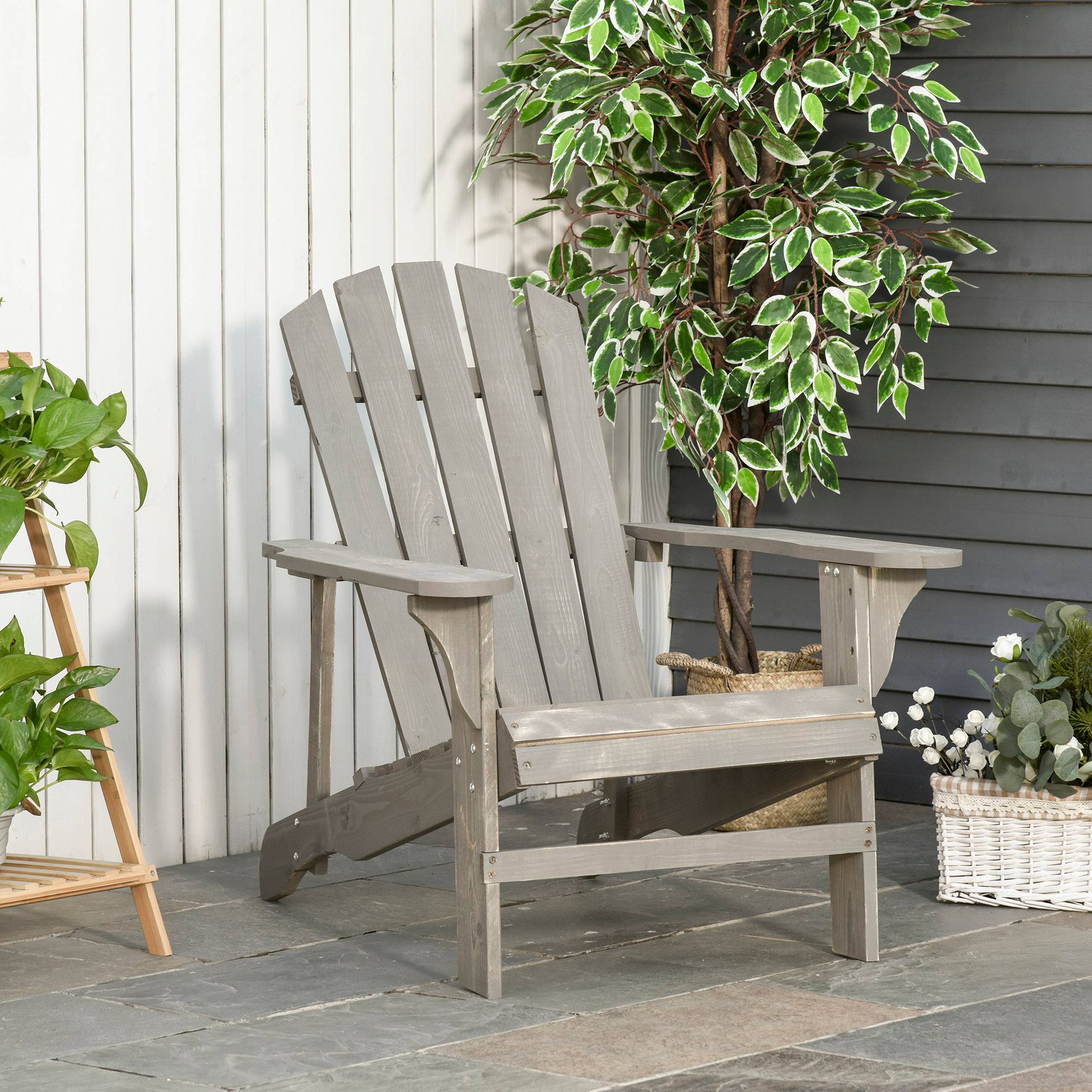 Fauteuil de jardin bois sapin terrasse dossier incliné extra large 78x89x88 cm gris - ComfortXL Outdoor Living - Image 4
