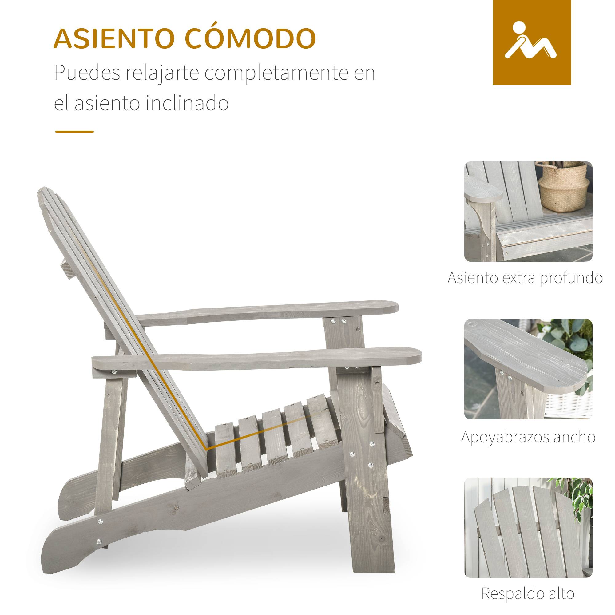 Fauteuil de jardin bois sapin terrasse dossier incliné extra large 78x89x88 cm gris - ComfortXL Outdoor Living - Image 9