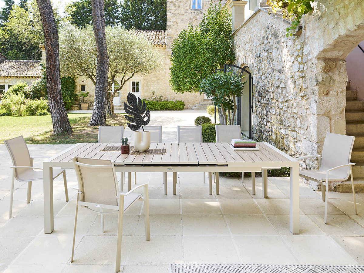 Hesperide - Table de jardin rectangulaire extensible en aluminium Evasion Lin/Argile 8/10 places + 10 fauteuils Piazza - Hespéride - Image 2