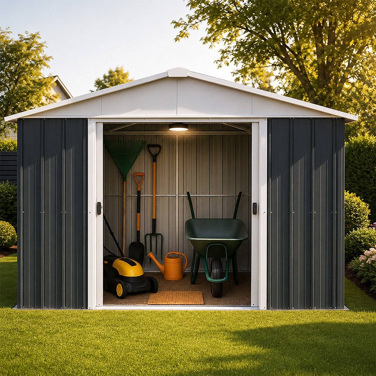 Yardmaster - Abri métal anthracite 7,21 m2 + kit d'ancrage + lampe magnétique - Image 1