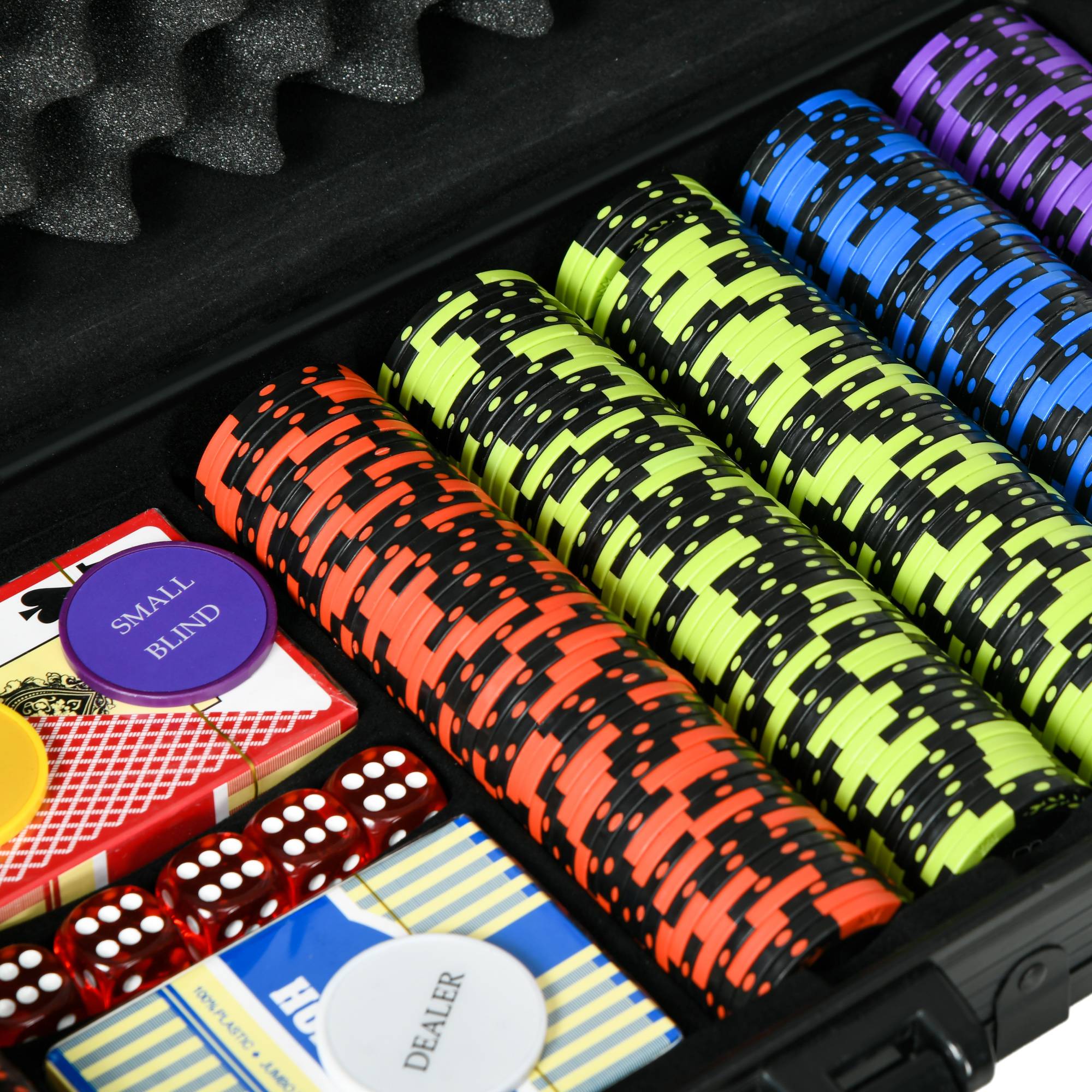 Mallette de Poker Coffret de Poker Complet, avec 500 jetons 5 dés 2 Jeux de Cartes 3 boutons - Image 10