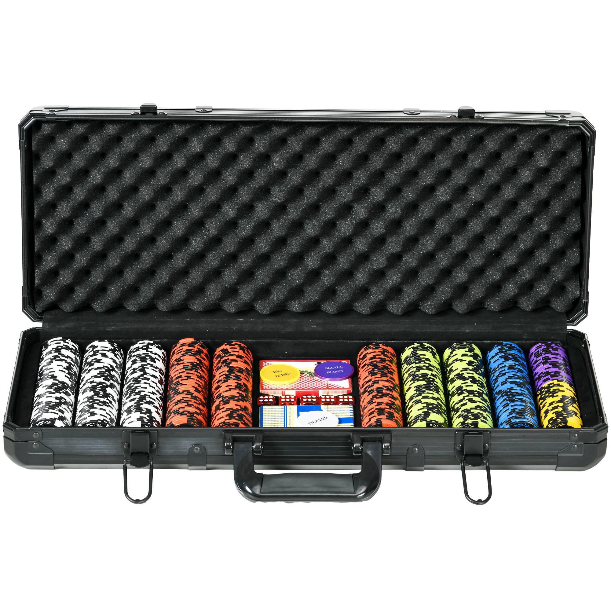 Mallette de Poker Coffret de Poker Complet, avec 500 jetons 5 dés 2 Jeux de Cartes 3 boutons - Image 1