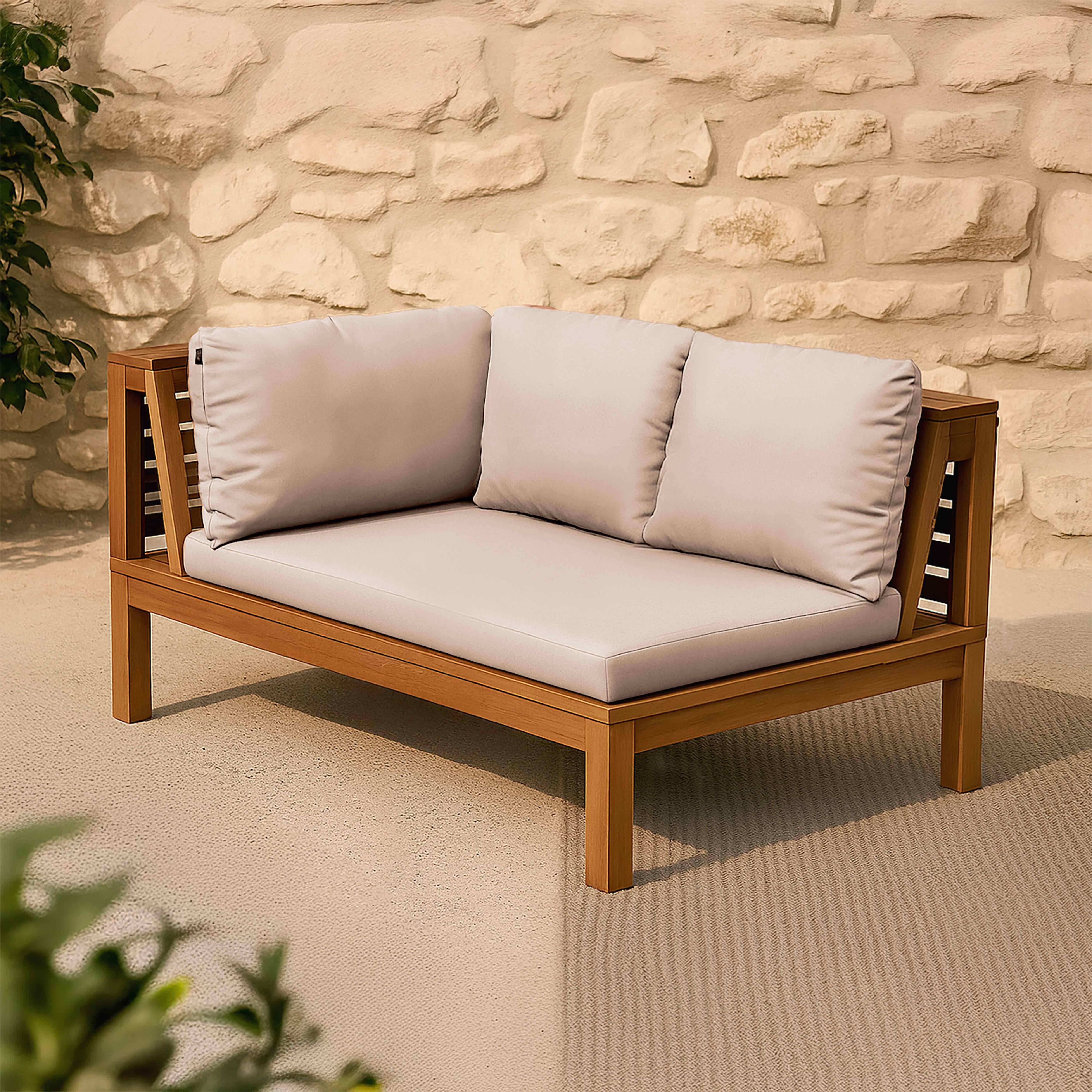 Oviala - Canapé gauche de jardin bas en bois d'eucalyptus écru Maupiti - Oviala - Imagen 2