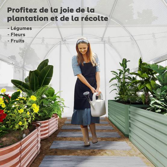 Serre de jardin tunnel serre tunnel 6 m² avec 6 fenêtres porte enroulable toile PE structure en acier galvanisé blanc - Image 9