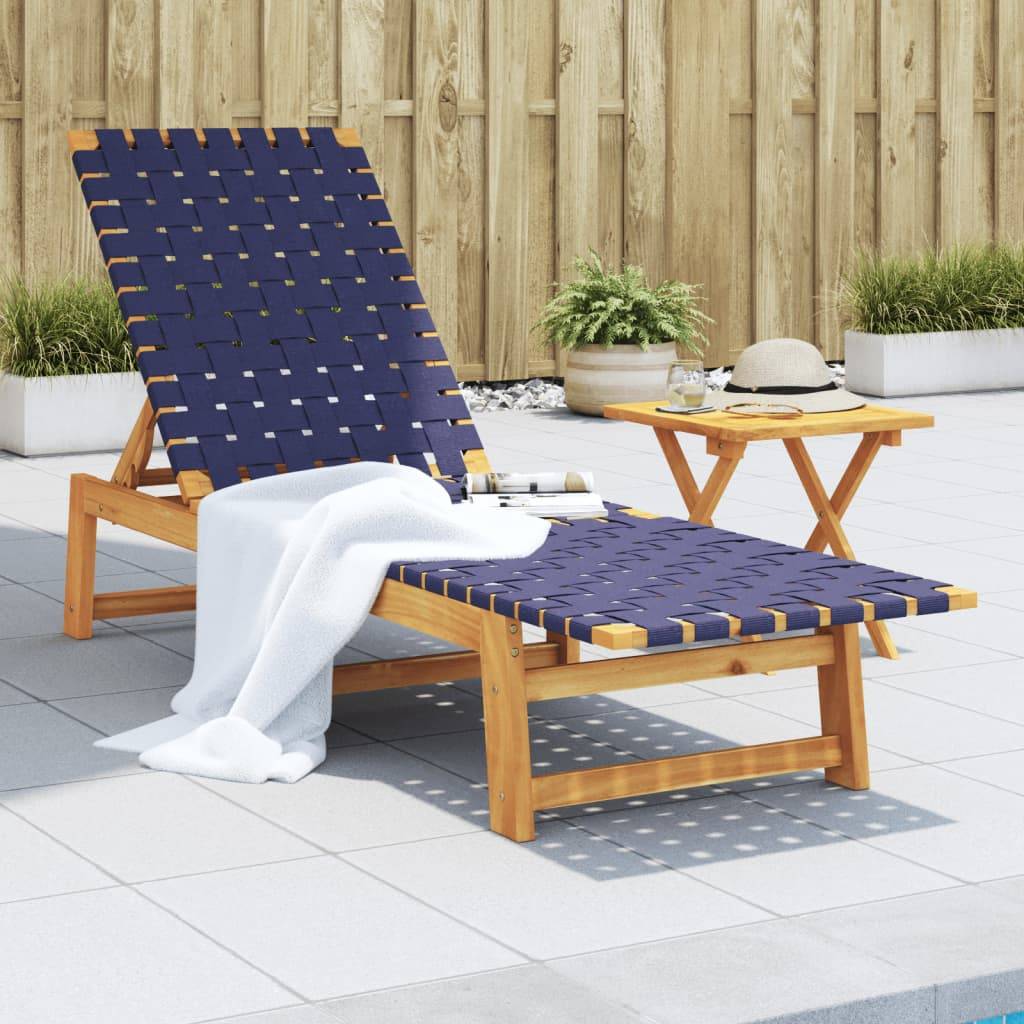 Maison Chic - Chaises longue | Transat | Bain de soleils bleu foncé bois d'acacia solide et tissu - Image 2