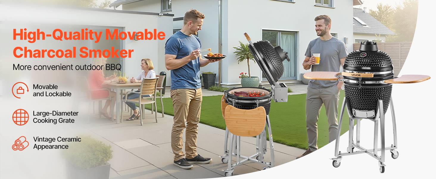 Vevor - Vevor Barbecue Kamado À Charbon Fumoir À Charbon Céramique Mobile 45 Cm 4 Roues - Image 9
