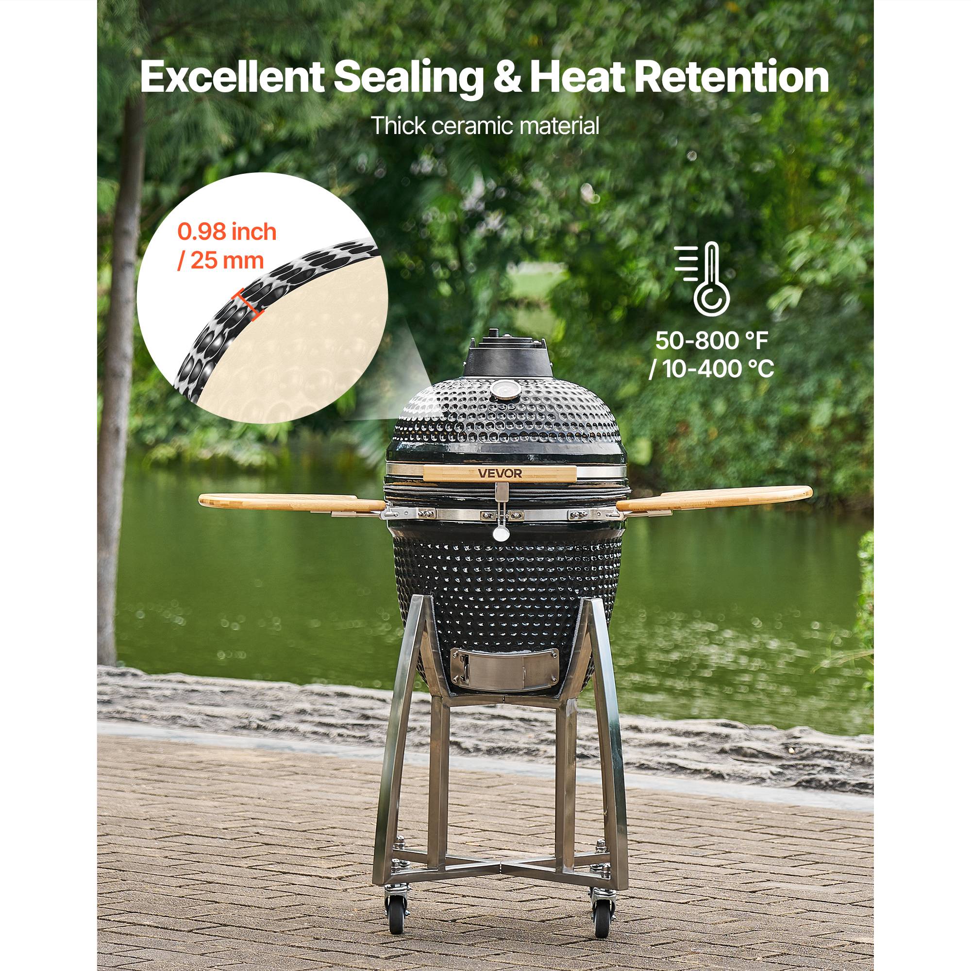 Vevor - Vevor Barbecue Kamado À Charbon Fumoir À Charbon Céramique Mobile 45 Cm 4 Roues - Image 3