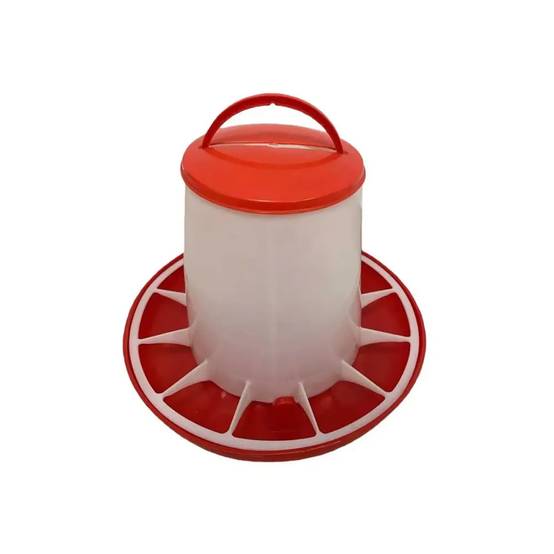 Mangeoire plastique avec poignée 6 kg pour volailles - Rouge et blanc - Image 1