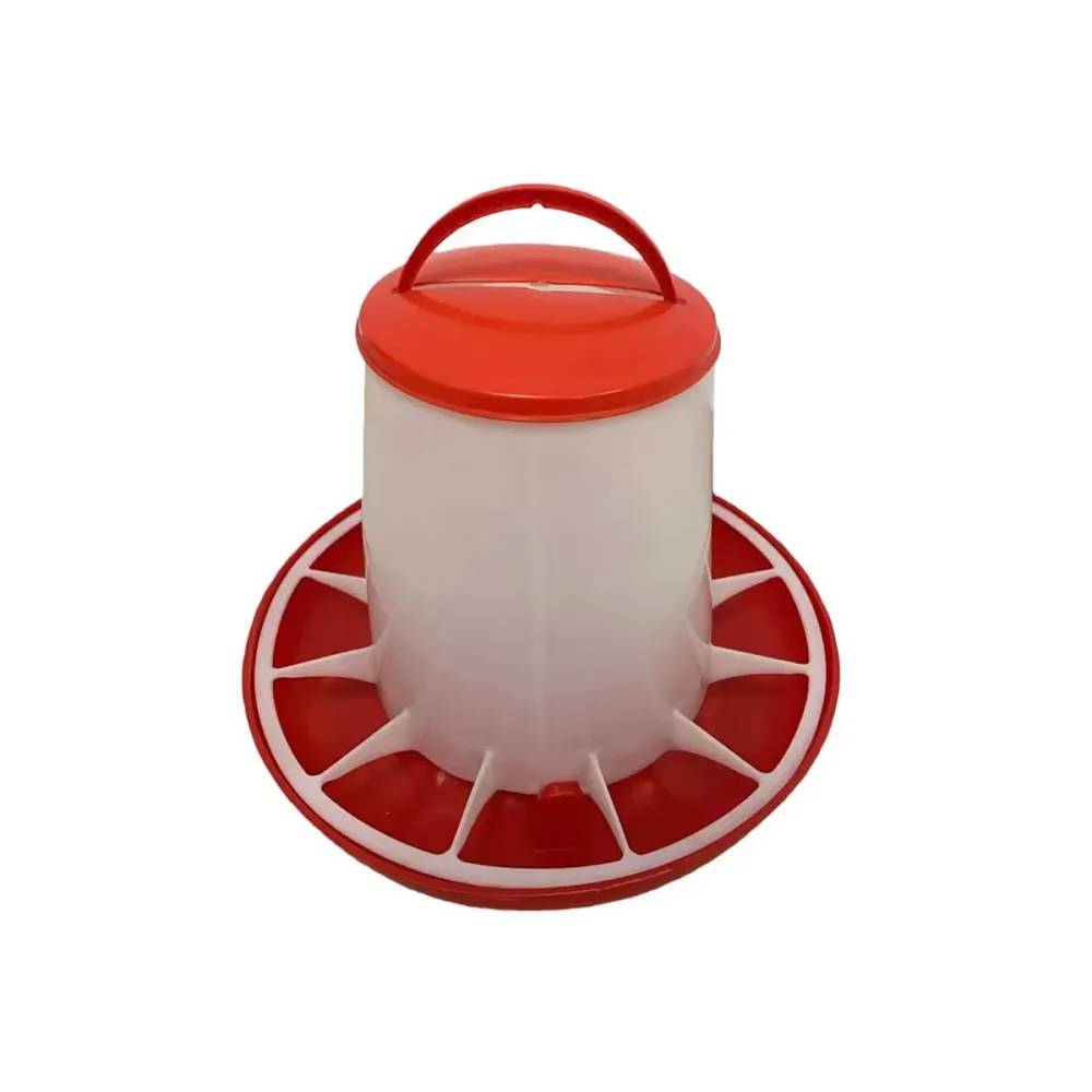 Mangeoire plastique avec poignée 6 kg pour volailles - Rouge et blanc - Image 1