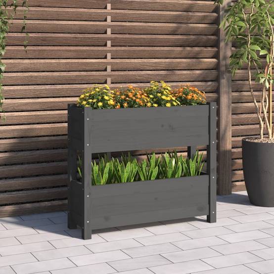 Jardinière - Bac à fleurs - Pot de fleurs Gris 77x25x66 cm Bois massif de pin - Image 2
